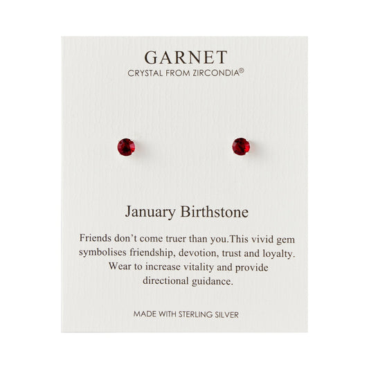 Sterling Silver January (Garnet) Birthstone Earrings Created with Zircondia® Crystals
