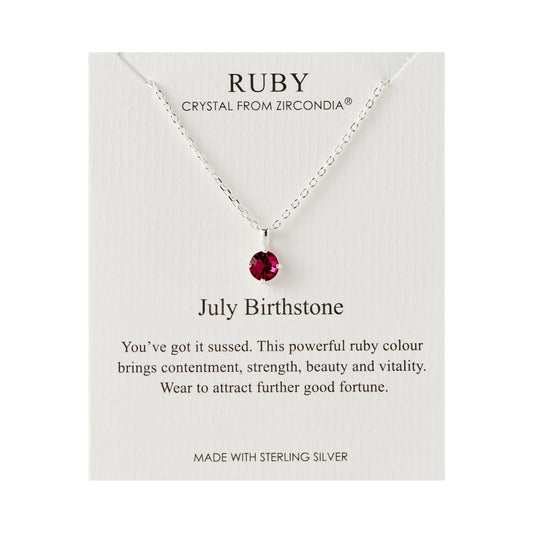 Sterling Silver July (Ruby) Birthstone Necklace Created with Zircondia® Crystals
