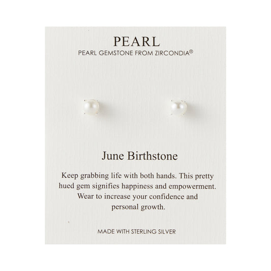 Sterling Silver June (Pearl) Birthstone Earrings Created with Gemstones from Zircondia®