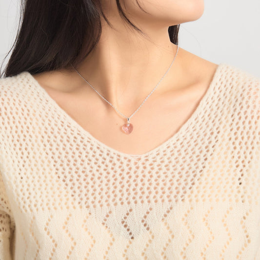 Sterling Silver Light Pink Heart Necklace Created with Zircondia® Crystals