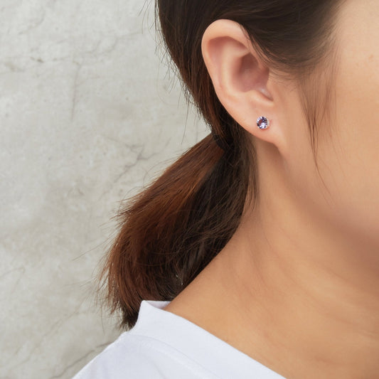 Sterling Silver Light Purple Earrings Created with Zircondia® Crystals