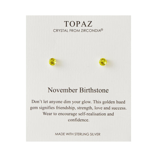 Sterling Silver November (Topaz) Birthstone Earrings Created with Zircondia® Crystals