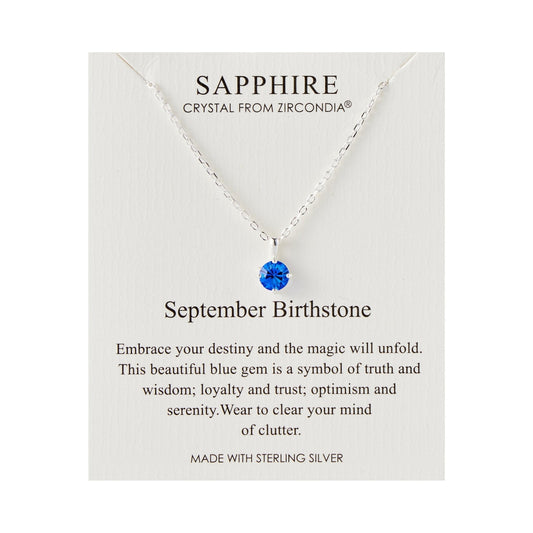 Sterling Silver September (Sapphire) Birthstone Necklace Created with Zircondia® Crystals