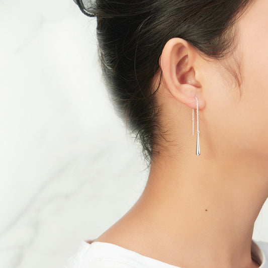 Sterling Silver Teardrop Thread Earrings