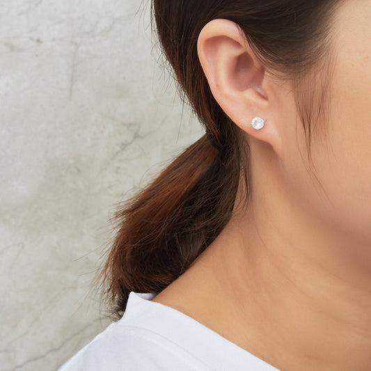 Sterling Silver White Opal Earrings Created with Zircondia® Crystals