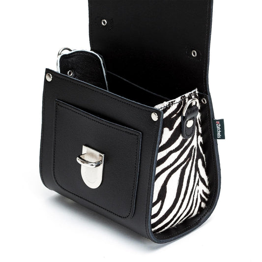 Handmade Leather Sugarcube Handbag - Zebra