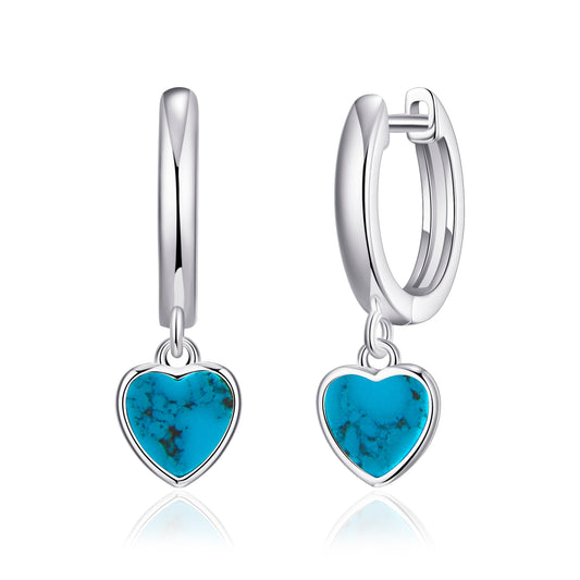 Synthetic Turquoise Gemstone Heart Charm Hoop Earrings with Quote Card