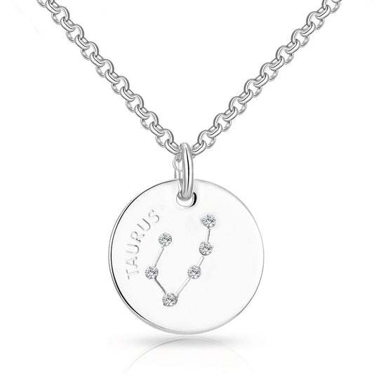 Taurus Zodiac Star Sign Disc Necklace Created with Zircondia® Crystals