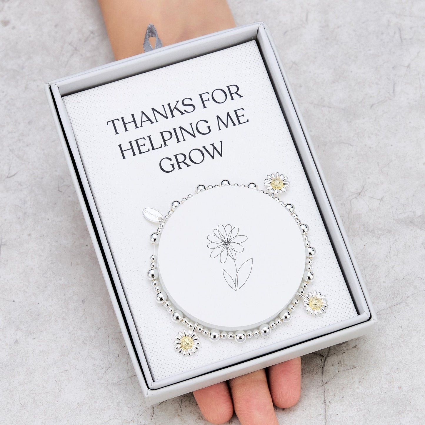 Thanks for Helping Me Grow Daisy Charm Beaded Stretch Bracelet with Gift Box