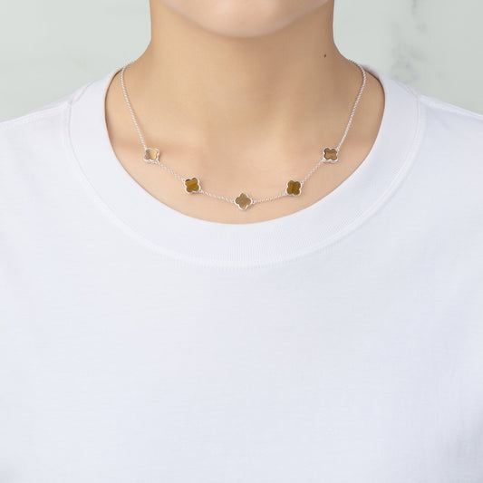 Tigers Eye Gemstone Multi Clover Necklace