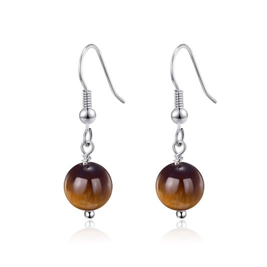 Tigers Eye Gemstone Round Drop Earrings with Quote Card