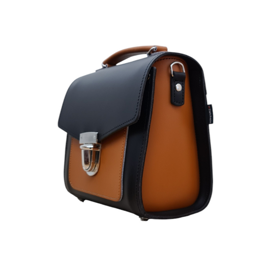 Handmade Leather Two Tone Sugarcube Handbag Black - Burnt Orange