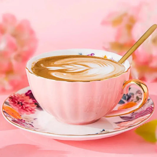 Vintage Ceramic Tea Mug Set with Golden Trim