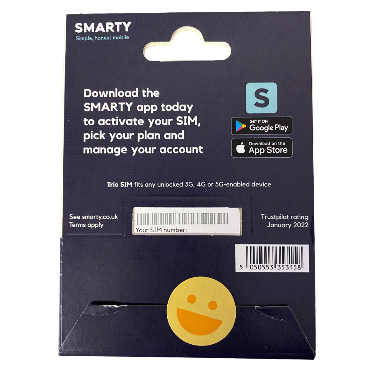 Smarty Pay As You Go Sim Card - £20