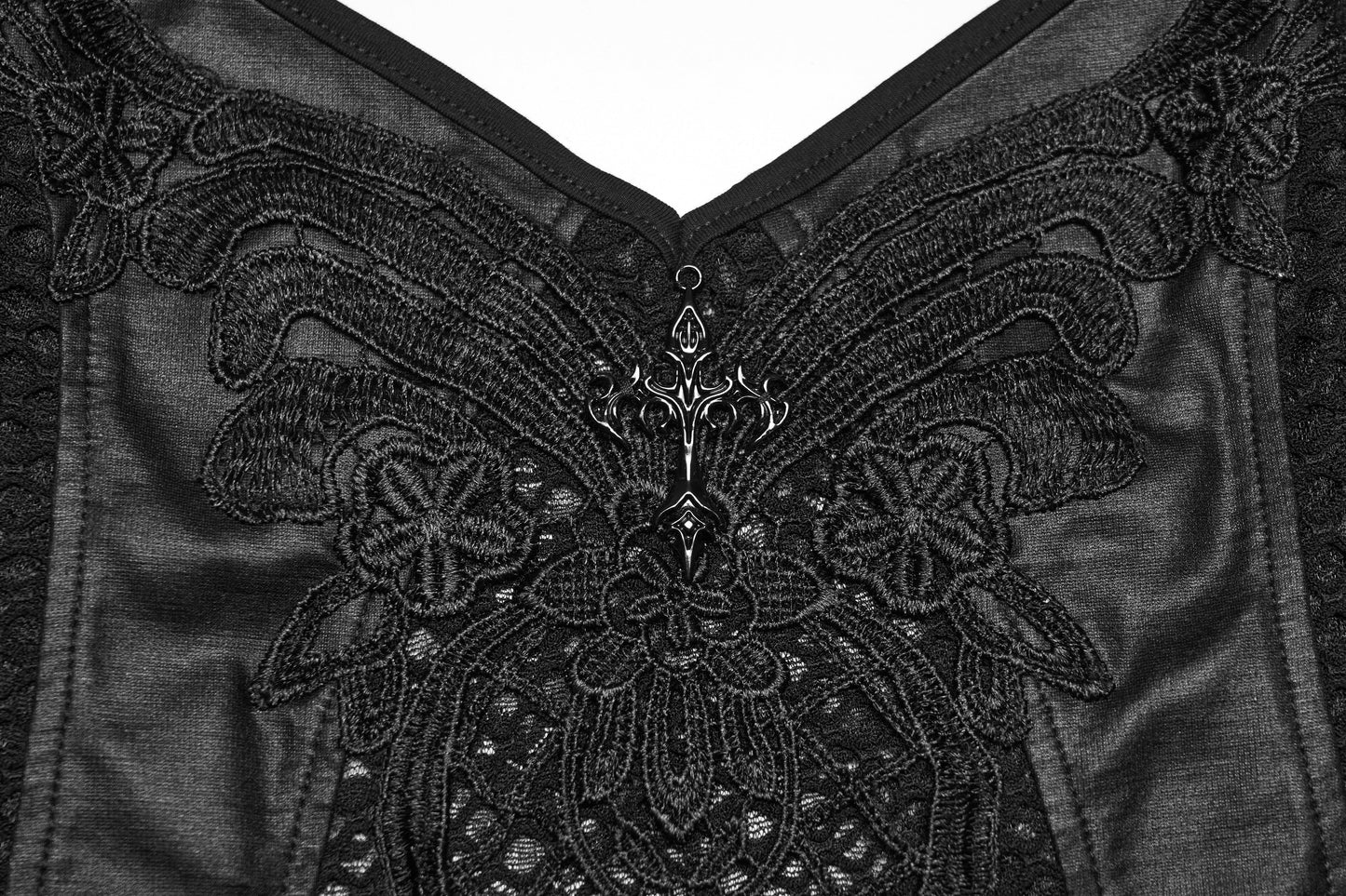 Punk Rave Goth Camisole Top with Feature Embroidery and Tie Back