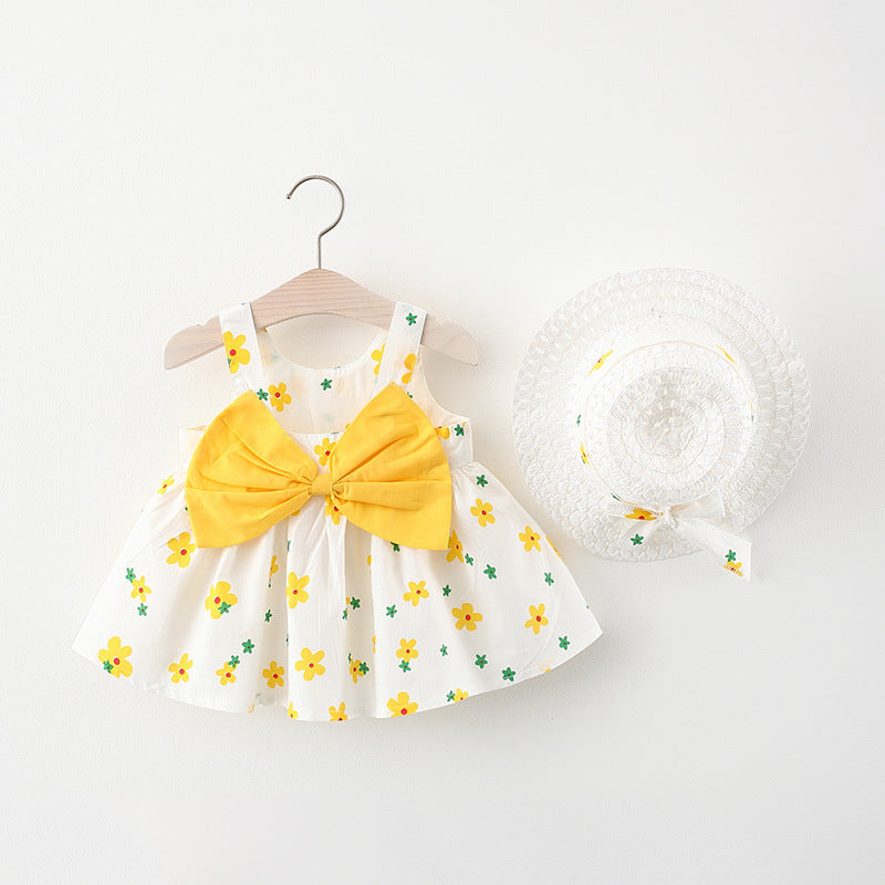 Baby Girl Print Bow Suspender Dress