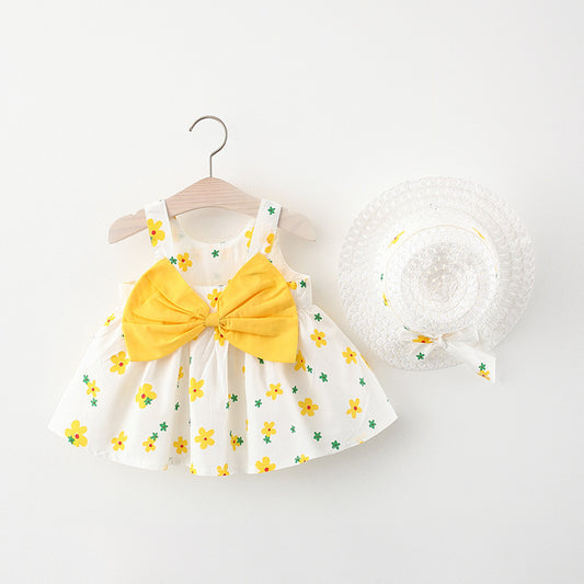 Baby Girl Print Bow Suspender Dress