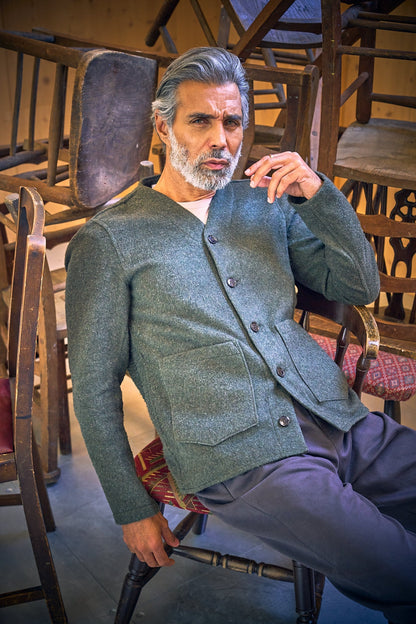 Fleming V-Neck Shacket - Olive Casentino Wool