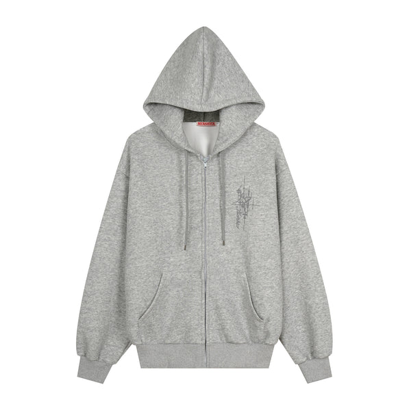 Graffiti print oversized hooded open front sweatshirt - view 1