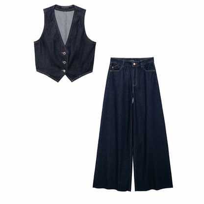 high waisted denim top+pants set