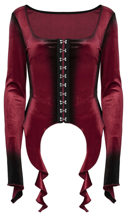 Punk Rave Leticia Burgundy Gradient Velvet Top with Feature Hooks and Eyes