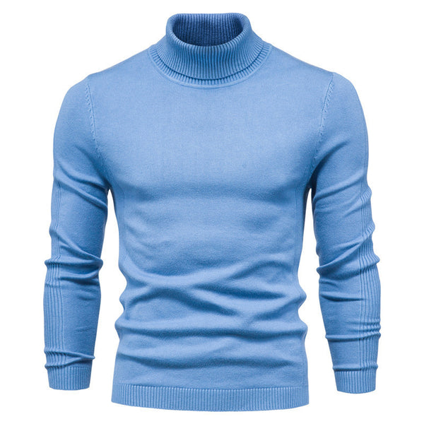 Winter Turtleneck Sweater Fashion Slim Fit Solid Color Pullover Knitted Top Men's Clothing