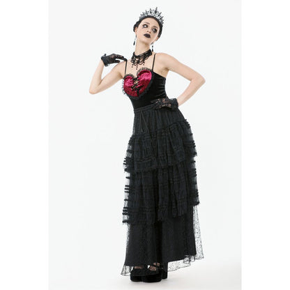 Jupe gothique en velours et dentelle Morticia Dark in Love noire