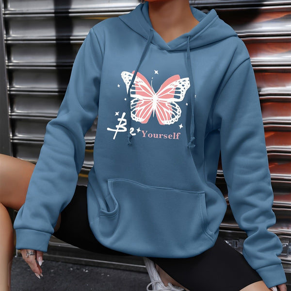 Sweat-shirt à capuche papillon auto-imprimé pour femme