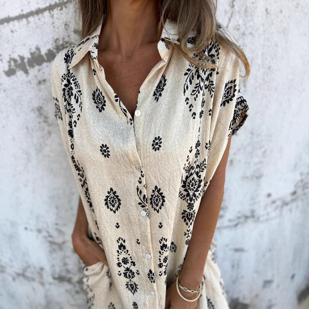 Womens Lapel Sleeveless Shirt Dress With Button