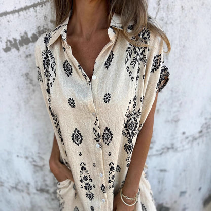 Womens Lapel Sleeveless Shirt Dress With Button