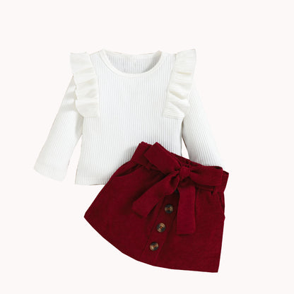 Girls Lace Long-sleeved Corduroy Suit