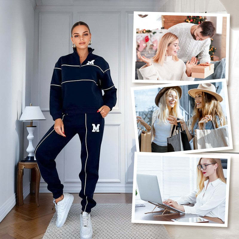 Ensemble 2 pièces femme : Sweat-shirt sans capuche et pantalon de survêtement ample avec poches