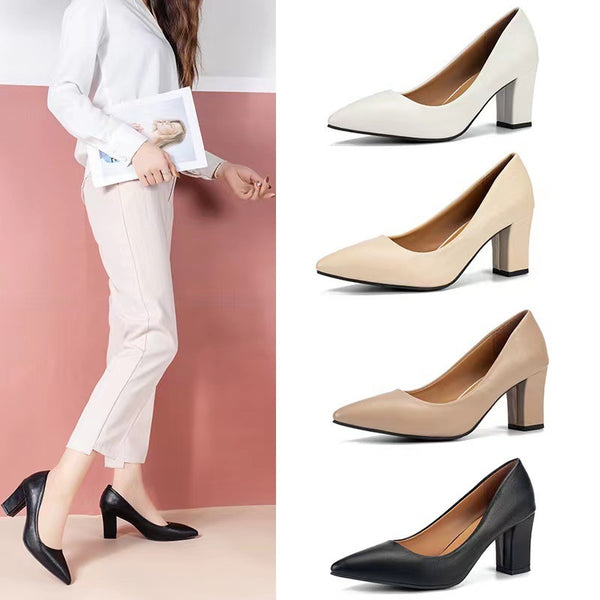 Women's Chunky Heel Pointed Work Shoes