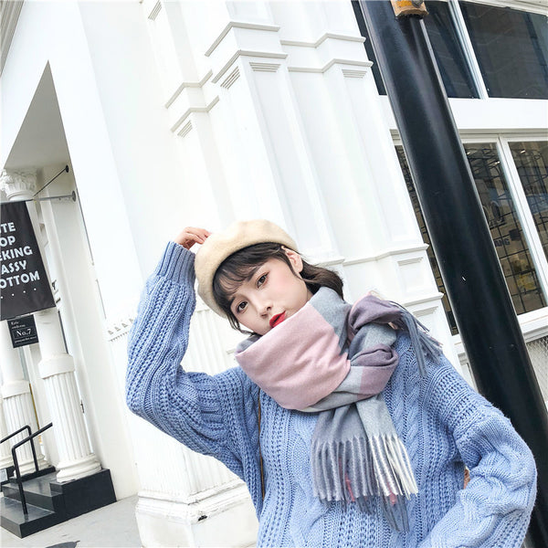 Foulard en plaid à houppe chaude