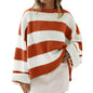 Women's Striped Pullover Sweater - Batwing Sleeve Knit Top