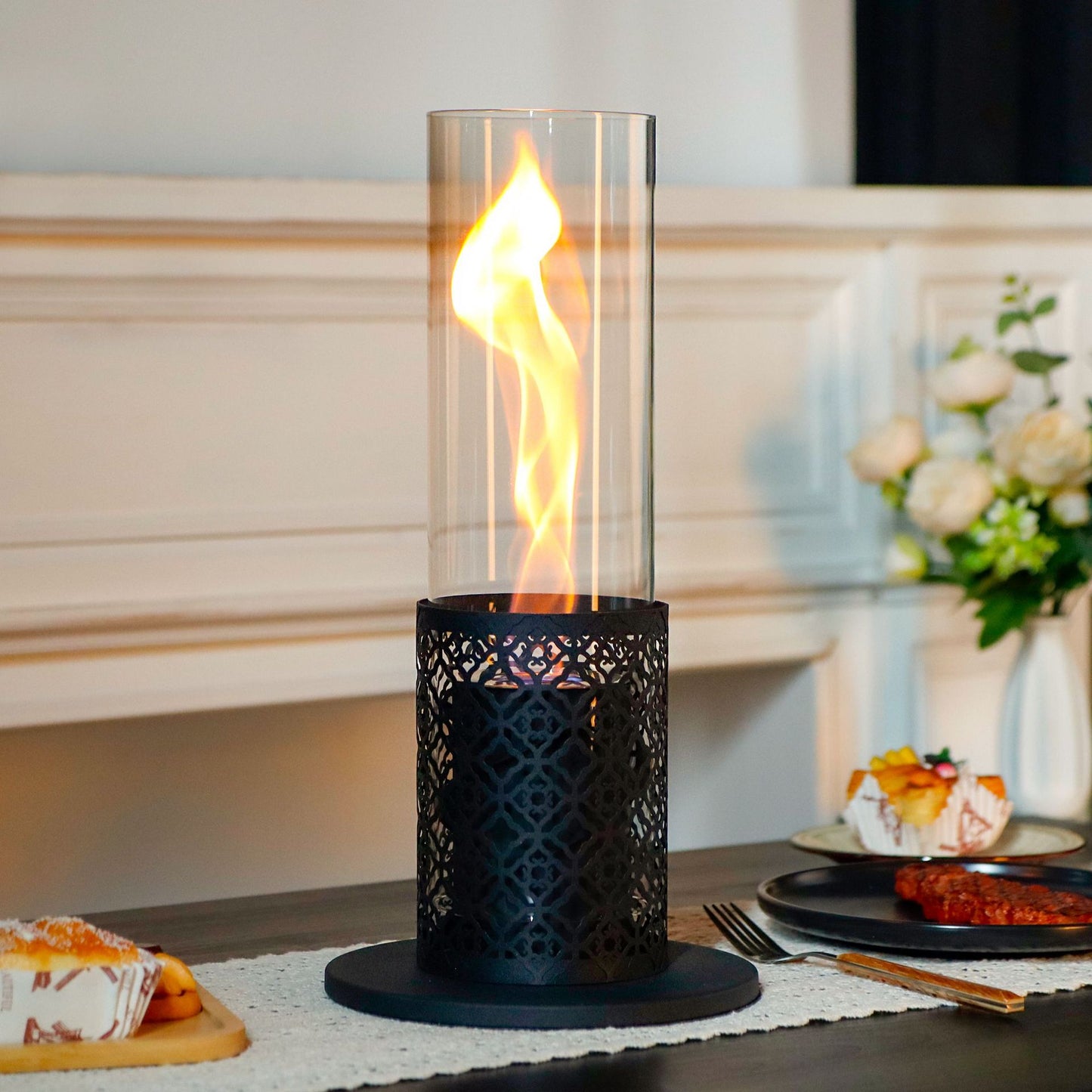 Cheminée circulaire petite torche enfichable flamme ouragan longue mèche lampe à alcool