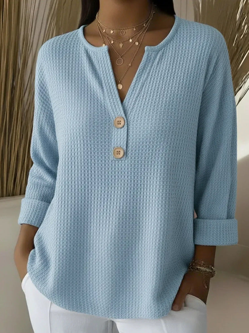 V-neck Waffle Knit Women's Sweater