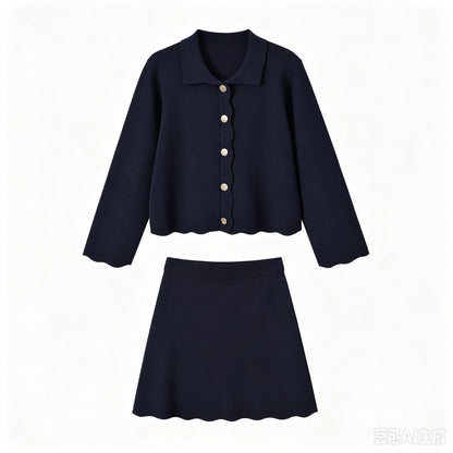 knitted jacket+short skirt set
