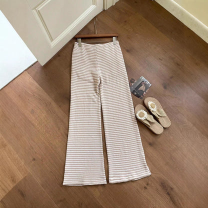 Loose striped drawstring waistband pocket casual pants