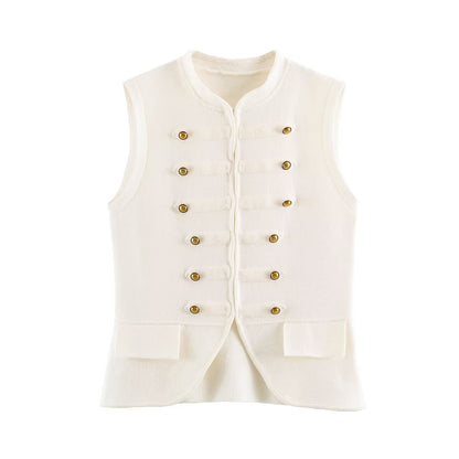 Sleeveless round neck rope knot knit vest top for women