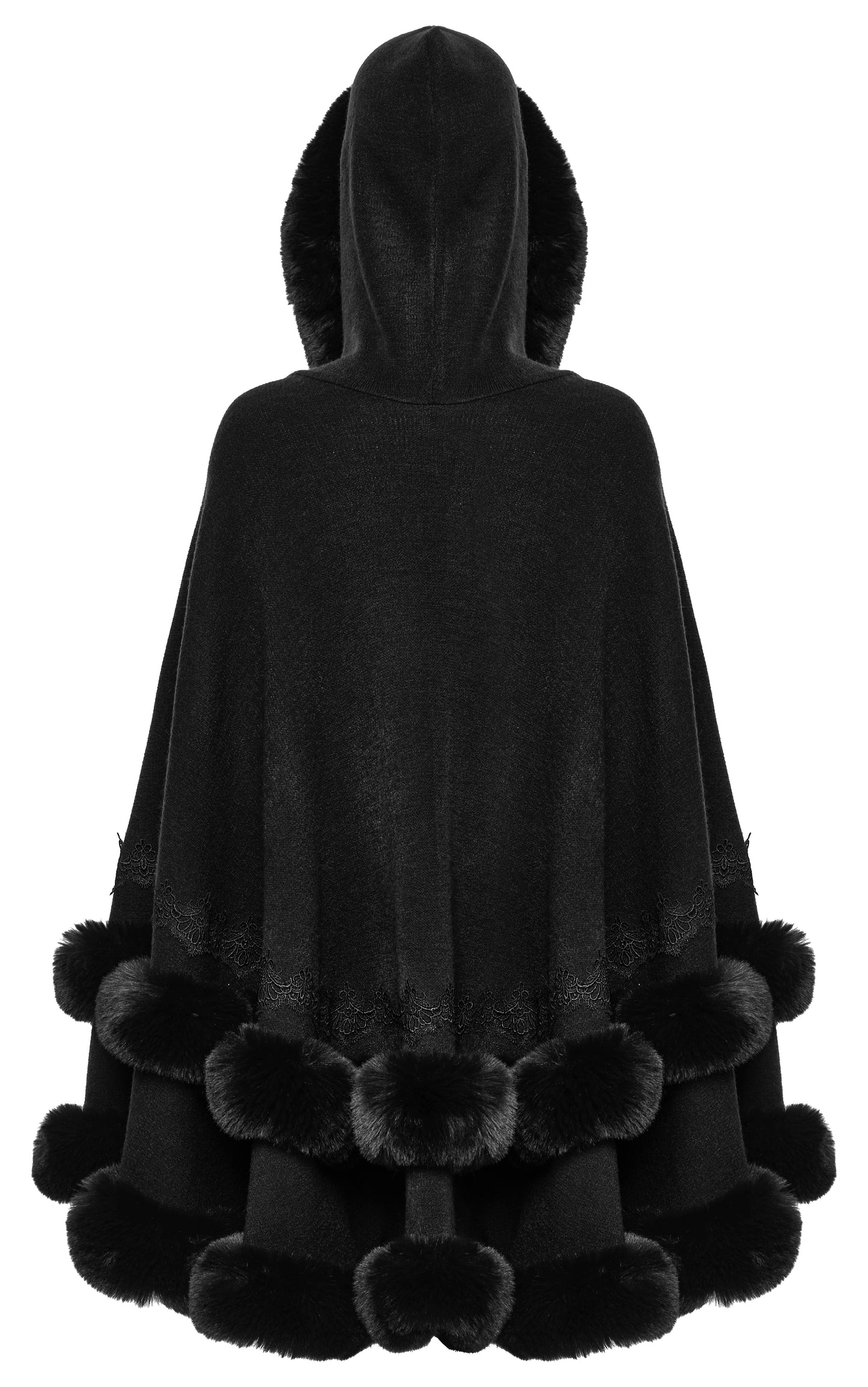Punk Rave Elvira Faux Fur Trim Gothic Cloak in Black