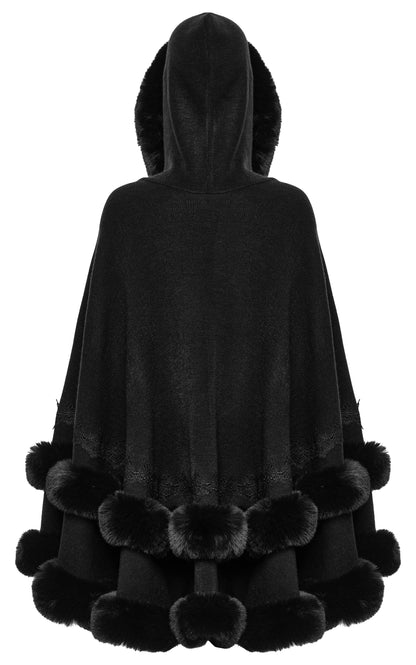 Punk Rave Elvira Faux Fur Trim Gothic Cloak in Black