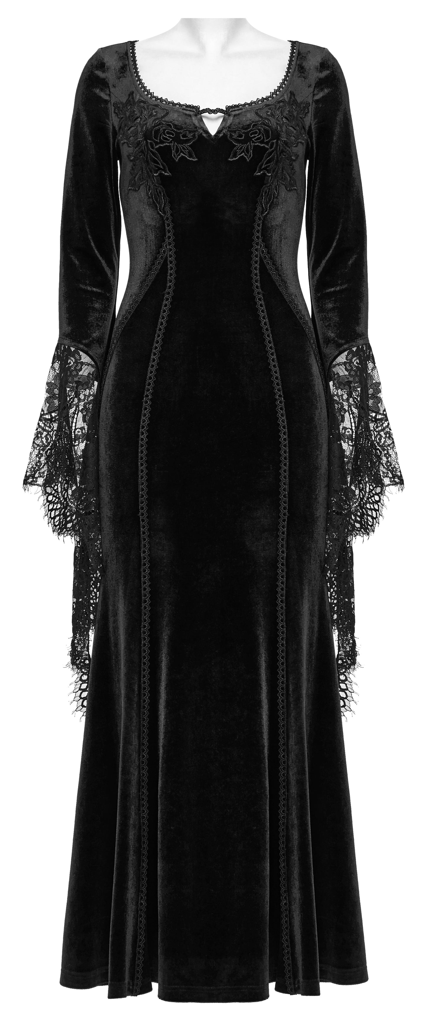 Robe noire en velours avec manches en dentelle Isolde de Punk Rave
