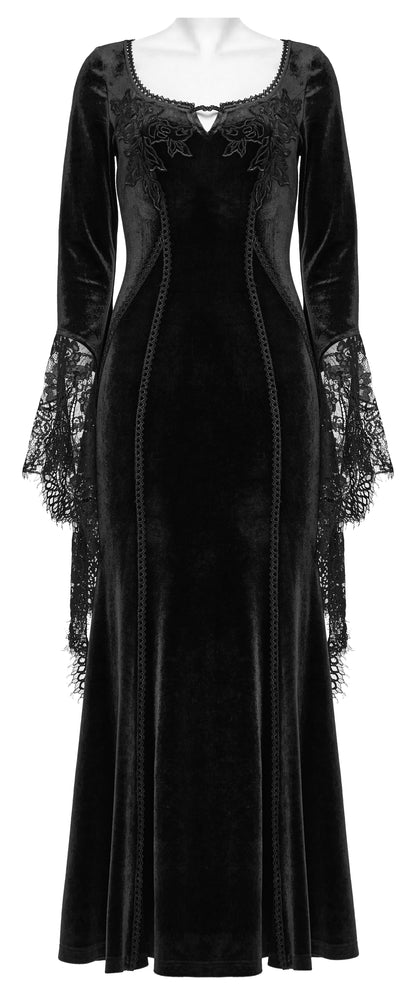 Robe noire en velours avec manches en dentelle Isolde de Punk Rave