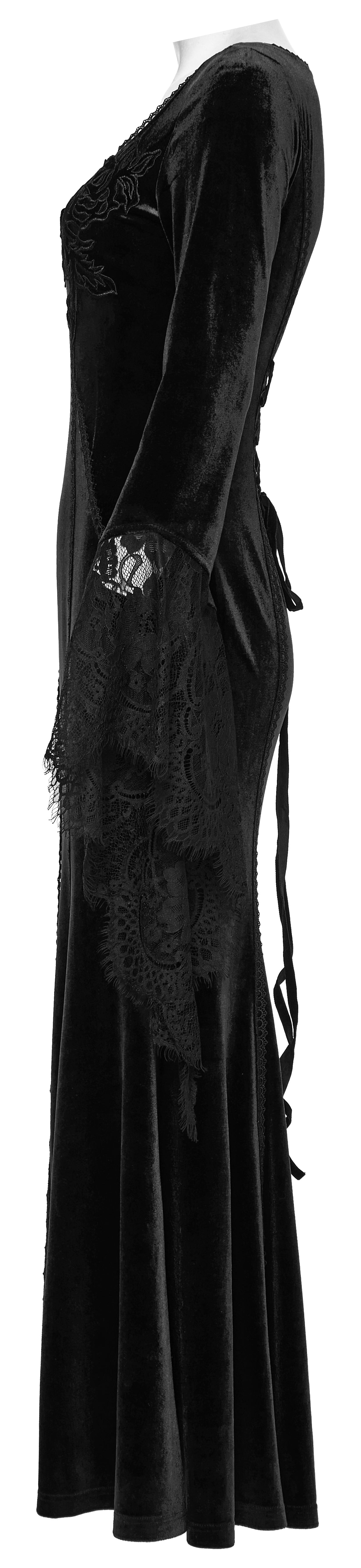 Robe noire en velours avec manches en dentelle Isolde de Punk Rave