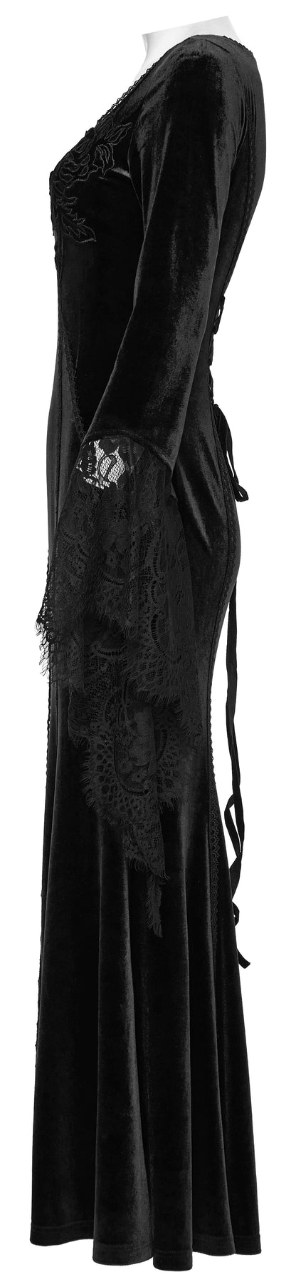 Robe noire en velours avec manches en dentelle Isolde de Punk Rave