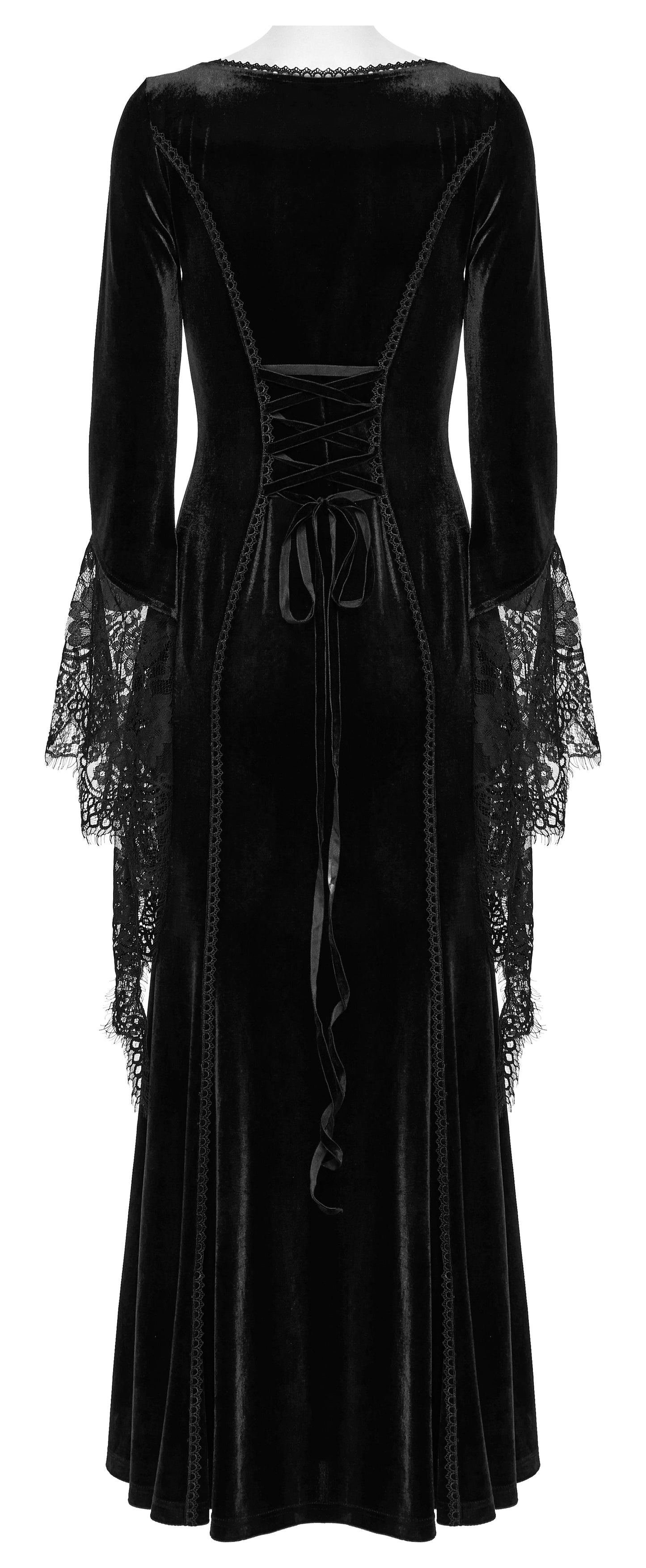 Robe noire en velours avec manches en dentelle Isolde de Punk Rave
