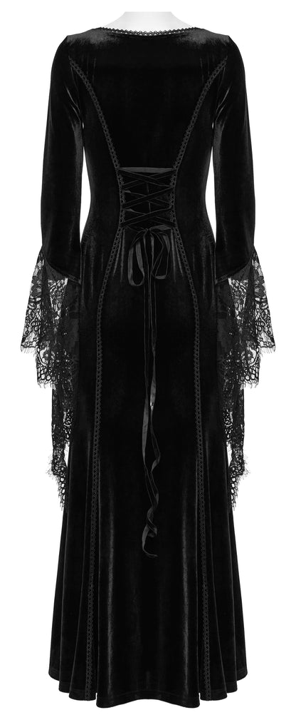 Robe noire en velours avec manches en dentelle Isolde de Punk Rave