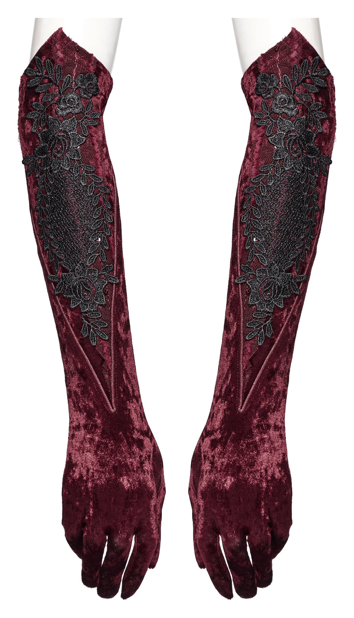 Gants en velours brodés Punk Rave Selene rouges