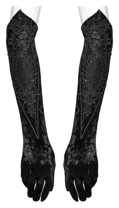 Punk Rave Selene Embroidered Velvet Gloves in Black